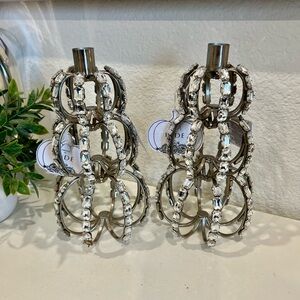 Set of 2 Silver and Crystal Stacked Pumpkin Candle Holders